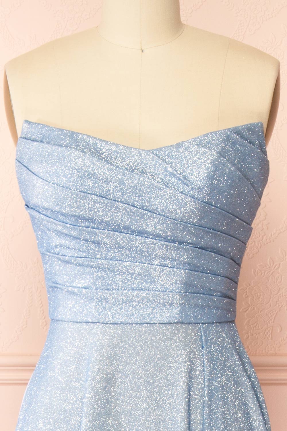 Fitzi Light Blue | Sparkly Strapless Maxi Dress with Pockets