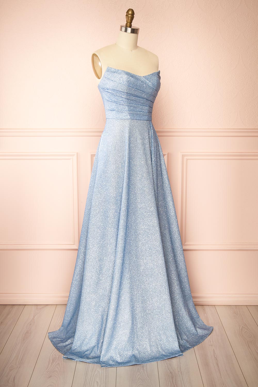 Fitzi Light Blue | Sparkly Strapless Maxi Dress with Pockets