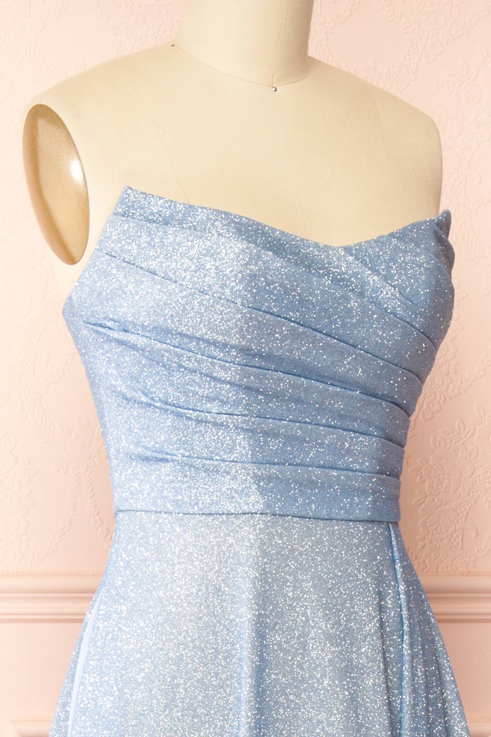 Fitzi Light Blue | Sparkly Strapless Maxi Dress with Pockets