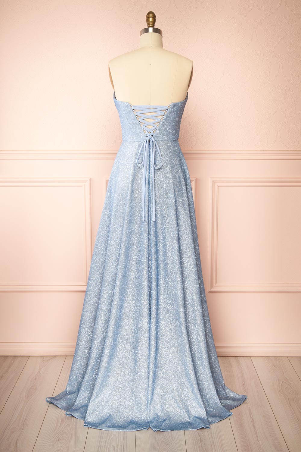 Fitzi Light Blue | Sparkly Strapless Maxi Dress with Pockets