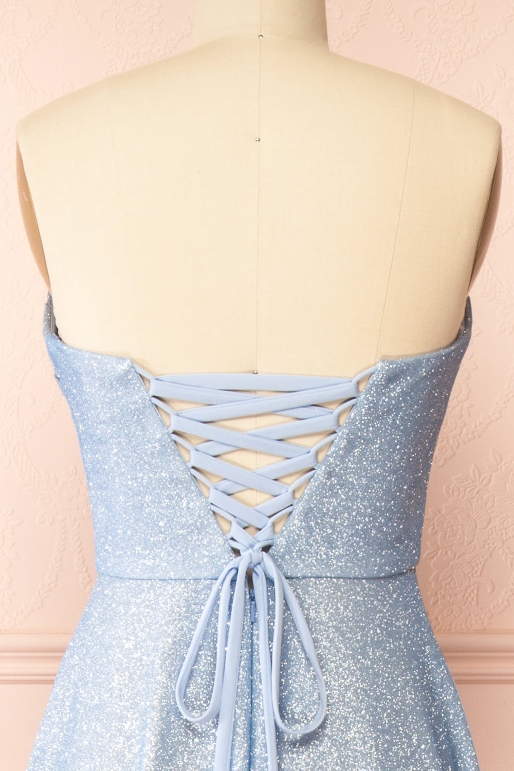 Fitzi Light Blue | Sparkly Strapless Maxi Dress with Pockets