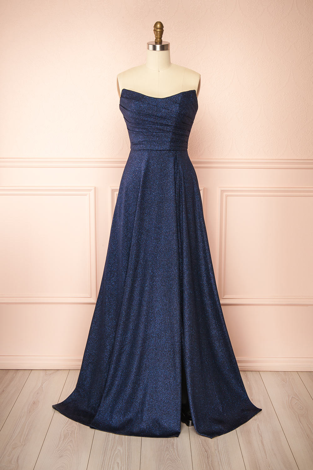 Fitzi Navy | Sparkly Strapless Maxi Dress with Pockets