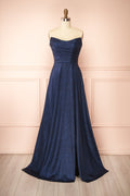 Fitzi Navy | Sparkly Strapless Maxi Dress with Pockets