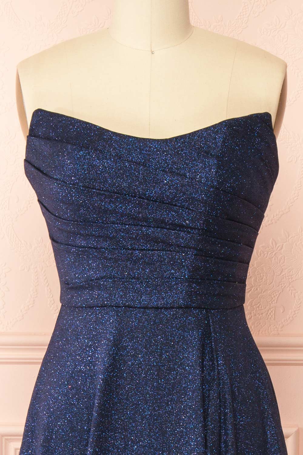Fitzi Navy | Sparkly Strapless Maxi Dress with Pockets