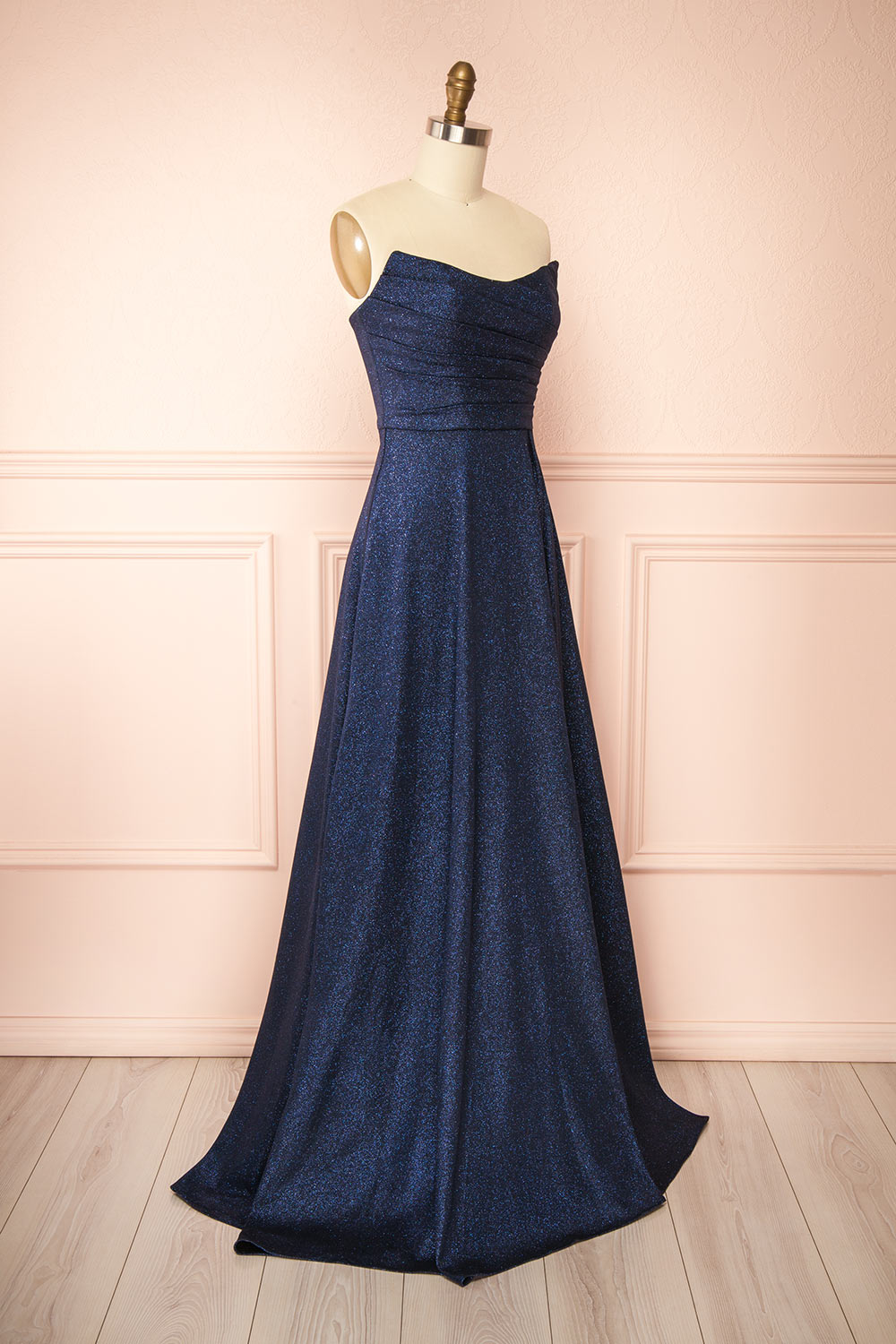 Fitzi Navy | Sparkly Strapless Maxi Dress with Pockets