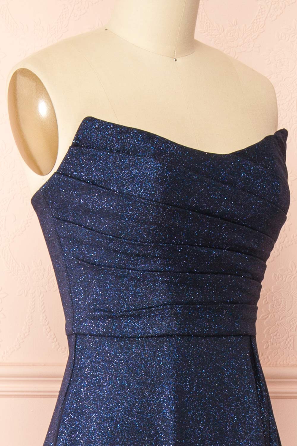 Fitzi Navy | Sparkly Strapless Maxi Dress with Pockets