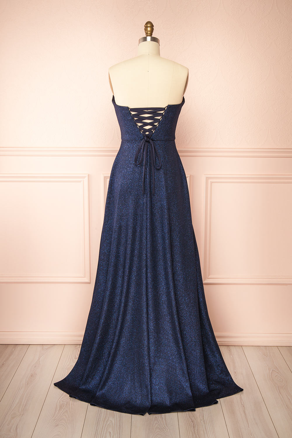 Fitzi Navy | Sparkly Strapless Maxi Dress with Pockets