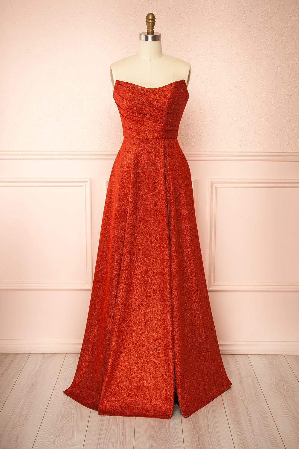 Fitzi Red | Sparkly Strapless Maxi Dress with Pockets