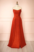 Fitzi Red | Sparkly Strapless Maxi Dress with Pockets