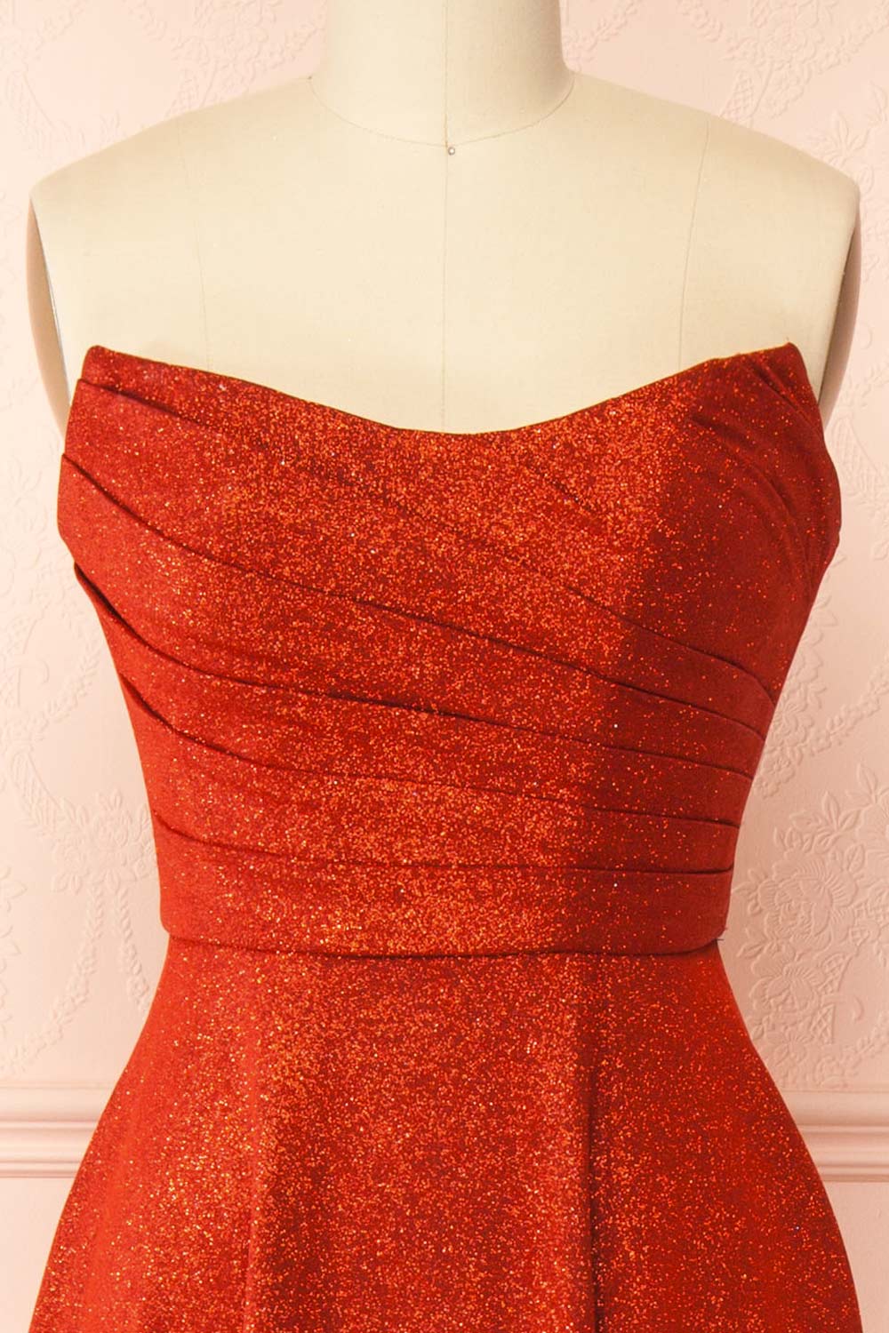 Fitzi Red | Sparkly Strapless Maxi Dress with Pockets