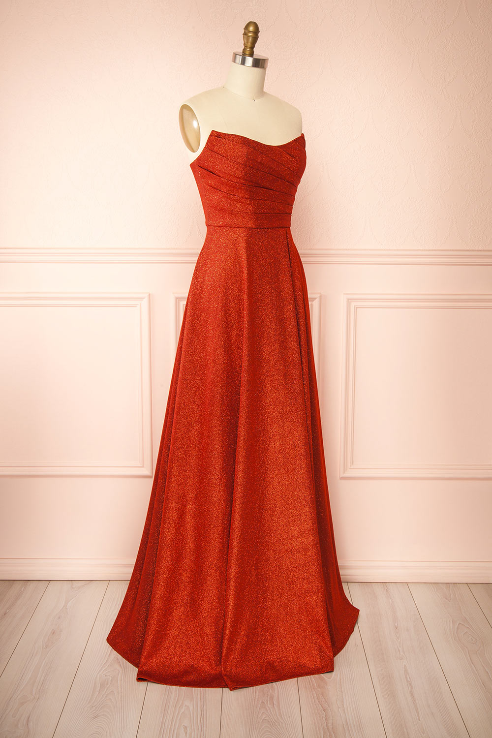 Fitzi Red | Sparkly Strapless Maxi Dress with Pockets