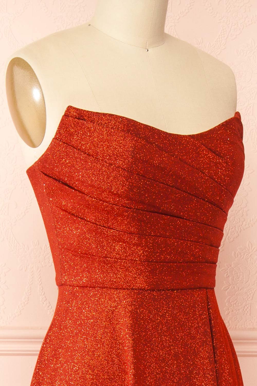 Fitzi Red | Sparkly Strapless Maxi Dress with Pockets