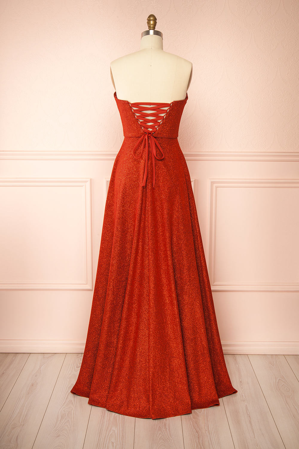 Fitzi Red | Sparkly Strapless Maxi Dress with Pockets