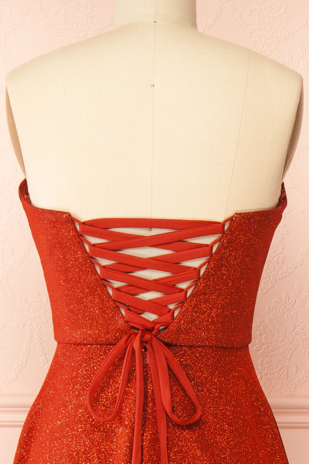 Fitzi Red | Sparkly Strapless Maxi Dress with Pockets
