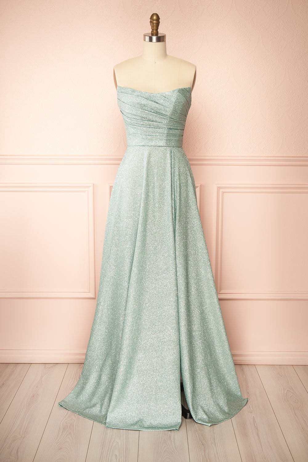 Fitzi Sage | Sparkly Strapless Maxi Dress with Pockets