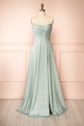 Fitzi Sage | Sparkly Strapless Maxi Dress with Pockets
