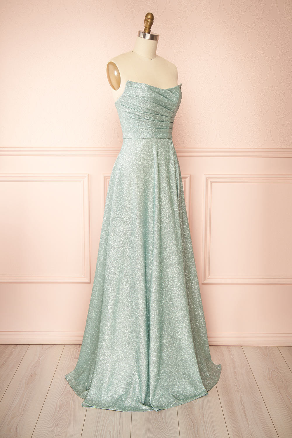 Fitzi Sage | Sparkly Strapless Maxi Dress with Pockets