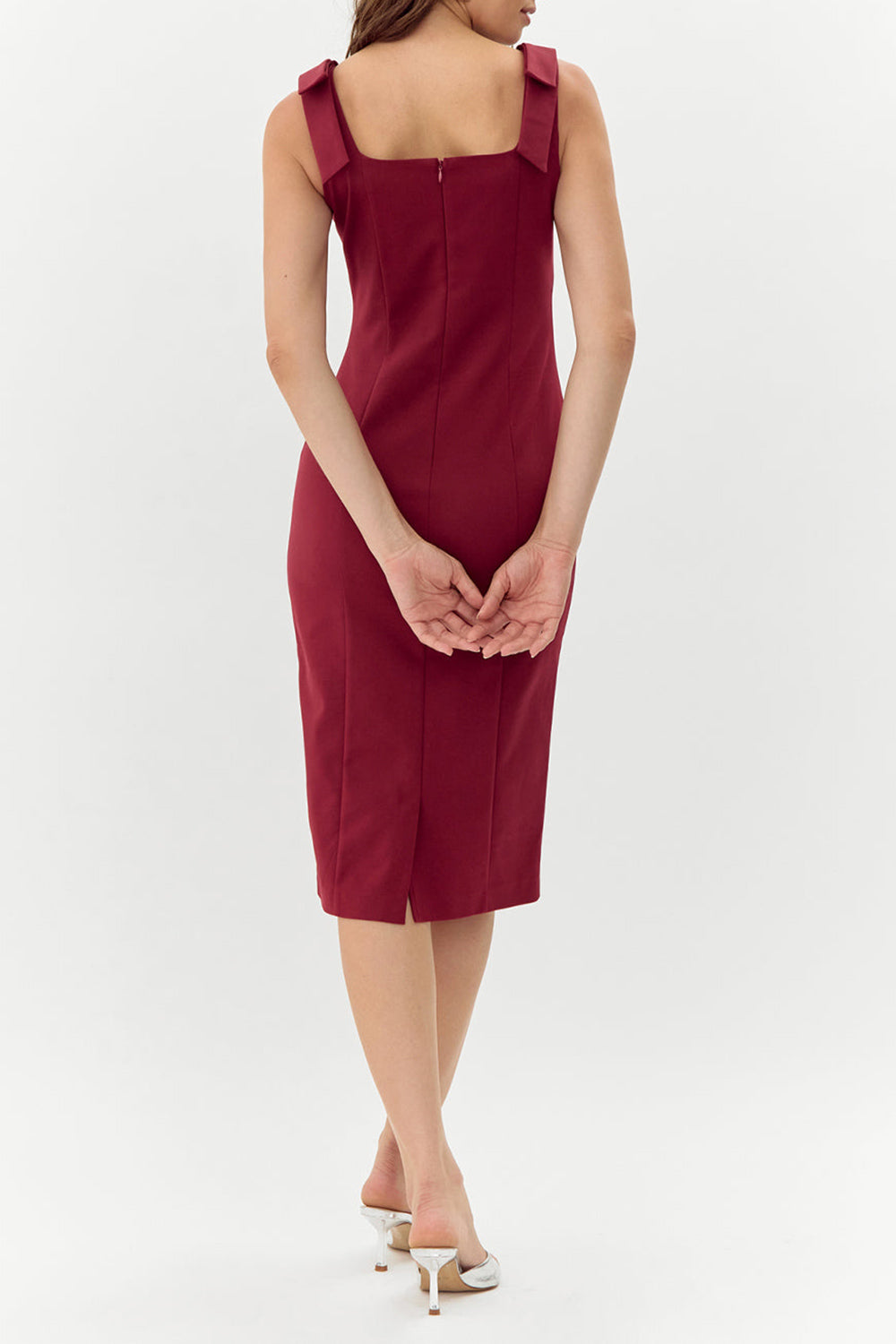 Gaile Burgundy | Shoulder Tie Midi Dress