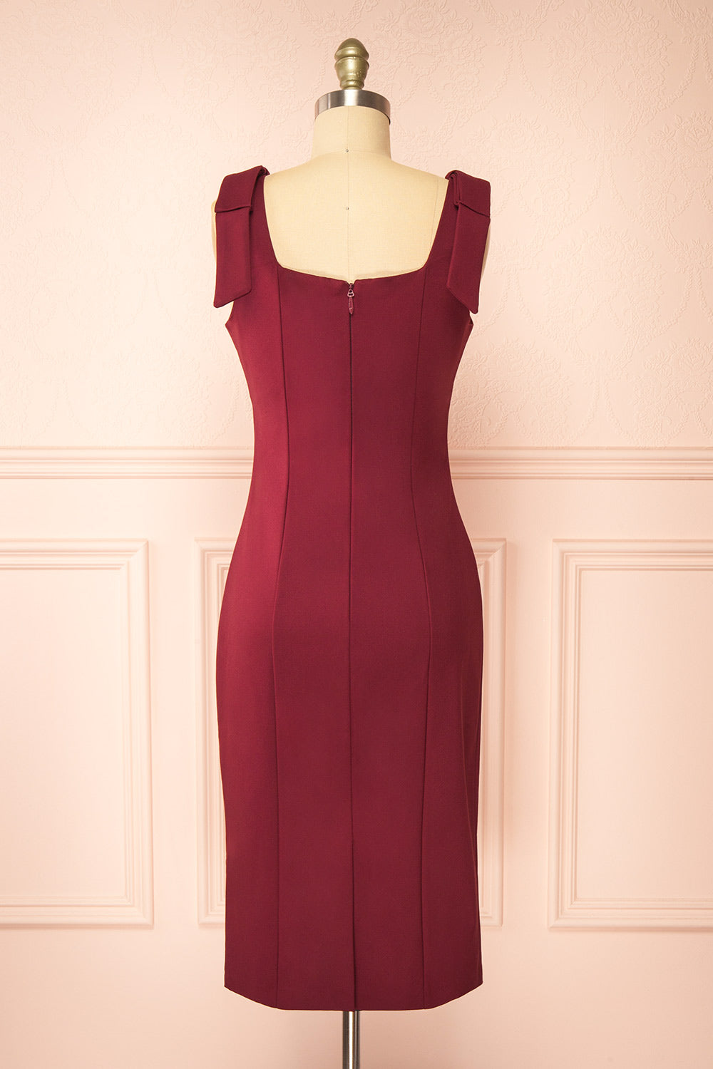 Gaile Burgundy | Shoulder Tie Midi Dress
