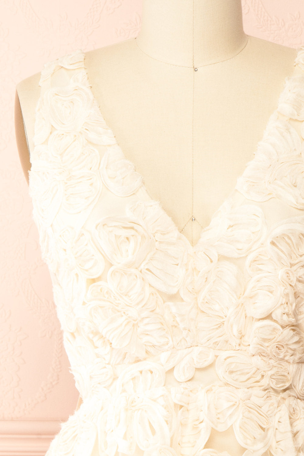 Gamatene | Short Mesh Dress with Chiffon Floral Embroidery