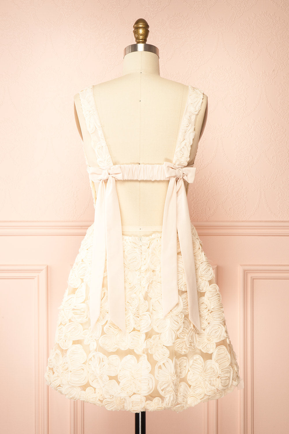 Gamatene | Short Mesh Dress with Chiffon Floral Embroidery