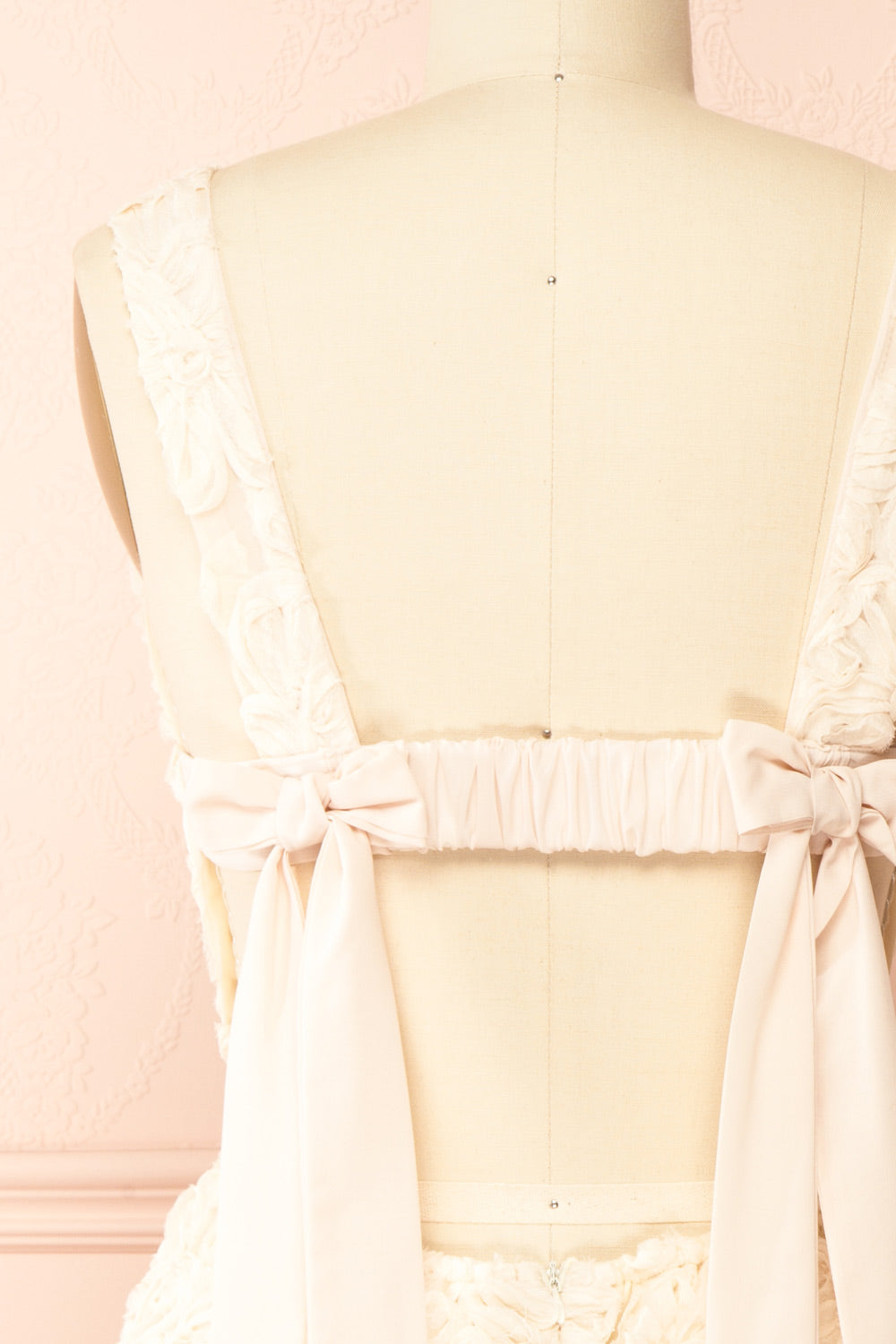 Gamatene | Short Mesh Dress with Chiffon Floral Embroidery