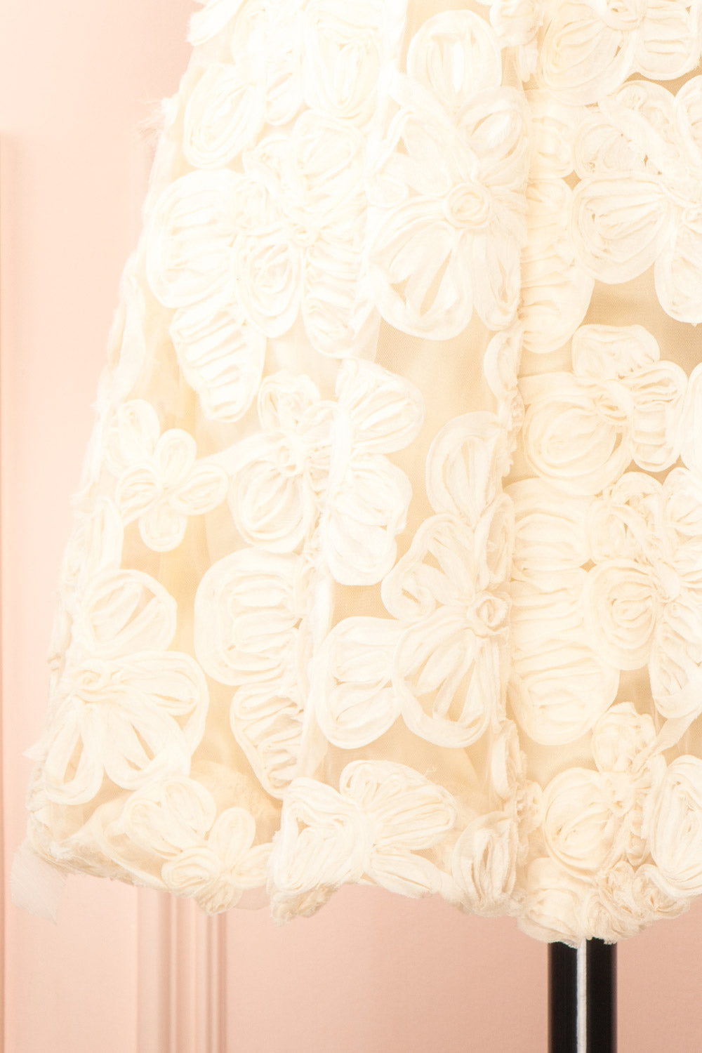 Gamatene | Short Mesh Dress with Chiffon Floral Embroidery