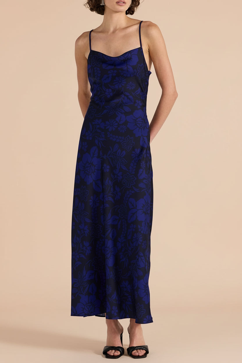 Gatlin | Long Floral Dress w/ Cowl Neck