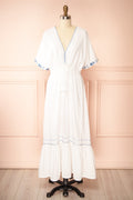 Georgette | Embroidered White V-Neck Maxi Dress with Tassel Tie