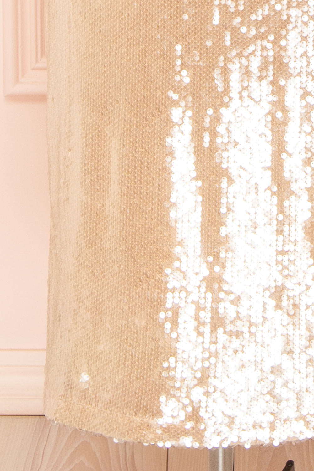 Georgiana | Beige Sequin Midi Dress with Delicate Straps