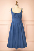 Gerogene | Blue Denim Midi Dress with Bow and Pockets