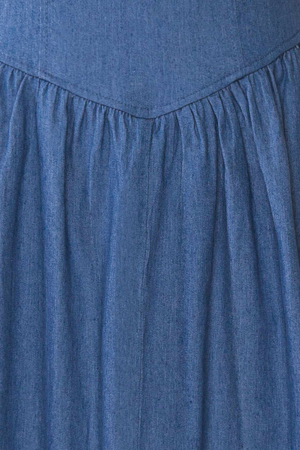 Gerogene | Blue Denim Midi Dress with Bow and Pockets