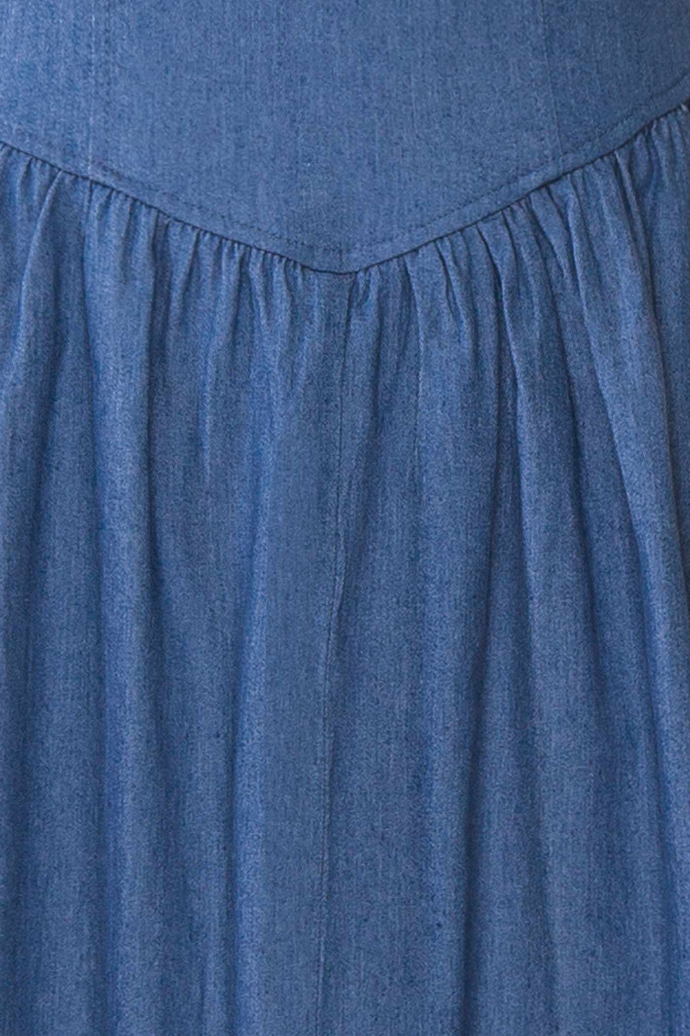 Gerogene | Blue Denim Midi Dress with Bow and Pockets