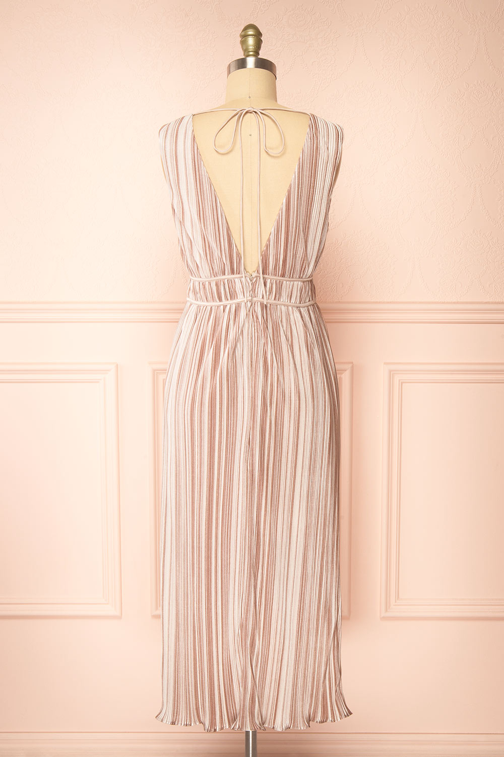 Gloriane | Pleated Beige Multi-Tone Dress w/ Slit