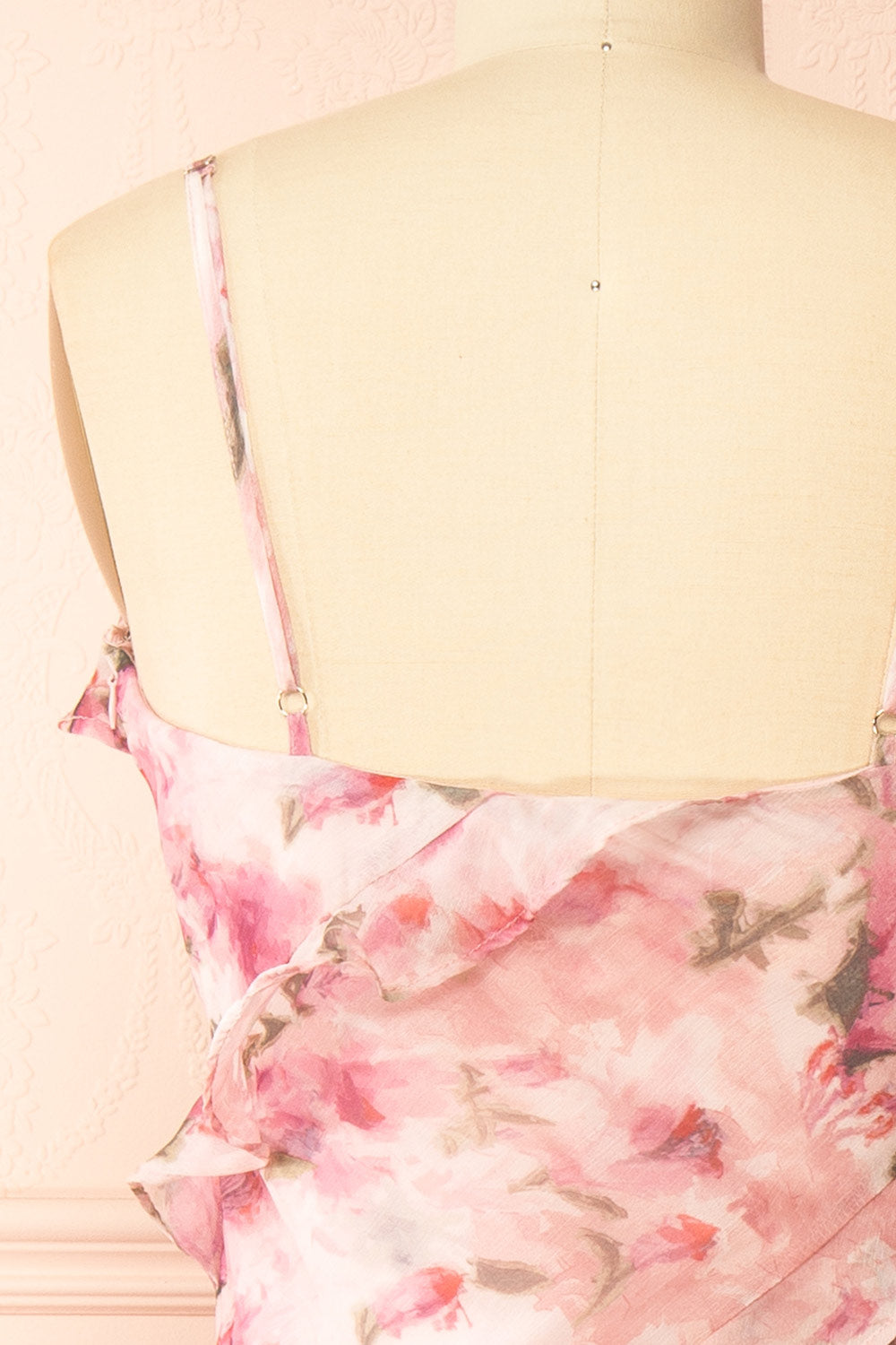 Glynis | Pink Floral Ruffled Midi Dress with Slit