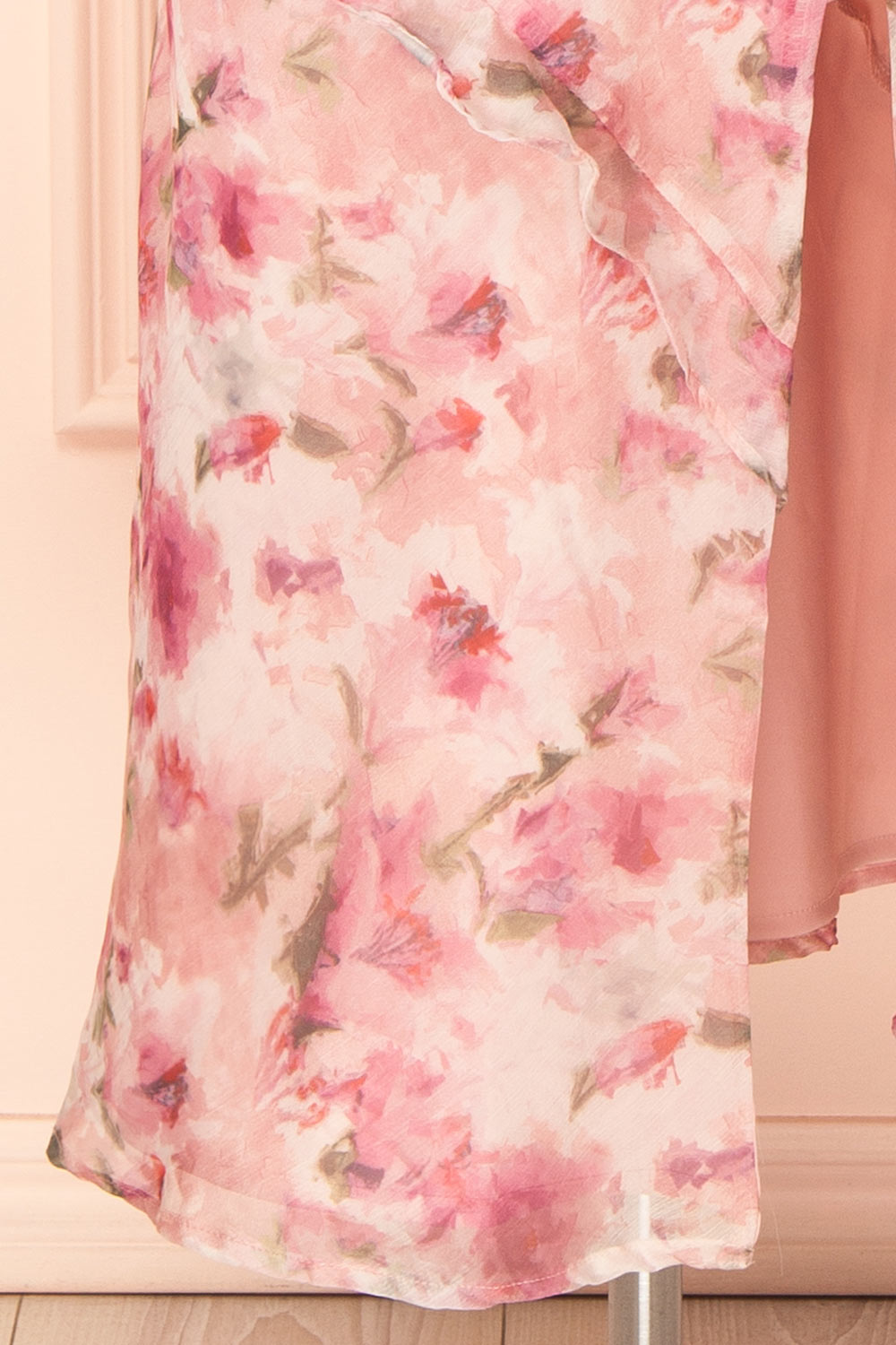Glynis | Pink Floral Ruffled Midi Dress with Slit