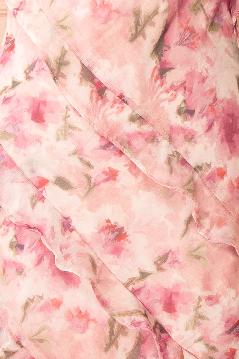 Glynis | Pink Floral Ruffled Midi Dress with Slit