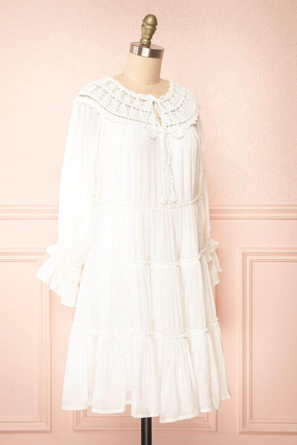 Golnaz | Ivory Layered Midi Dress