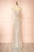 Hanna Silver | Strapless Sequin Maxi Dress with Lace-Up Back