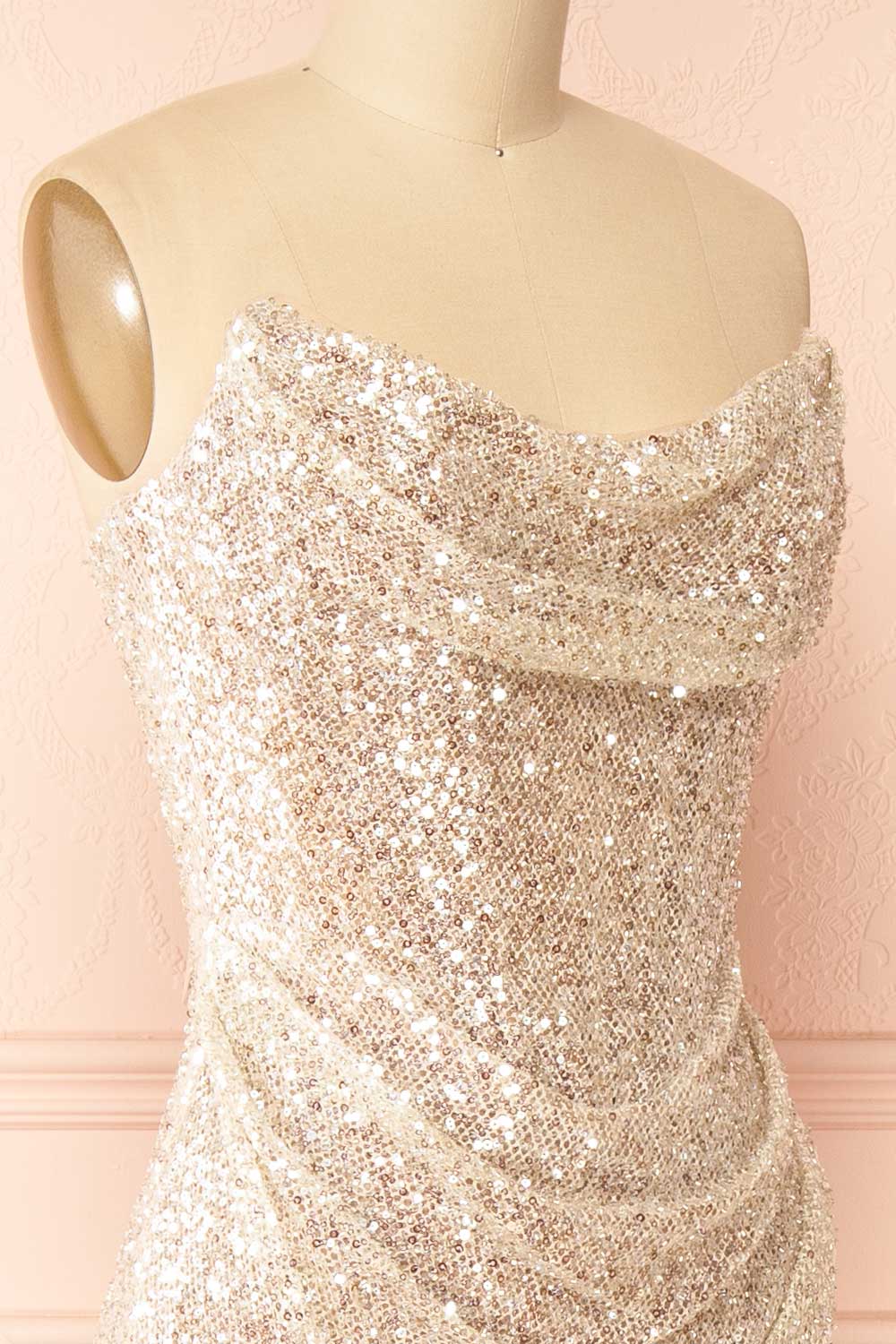 Hanna Silver | Strapless Sequin Maxi Dress with Lace-Up Back