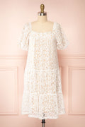 Harmaunie | Lace Floral Midi Dress w/ Balloon Sleeves