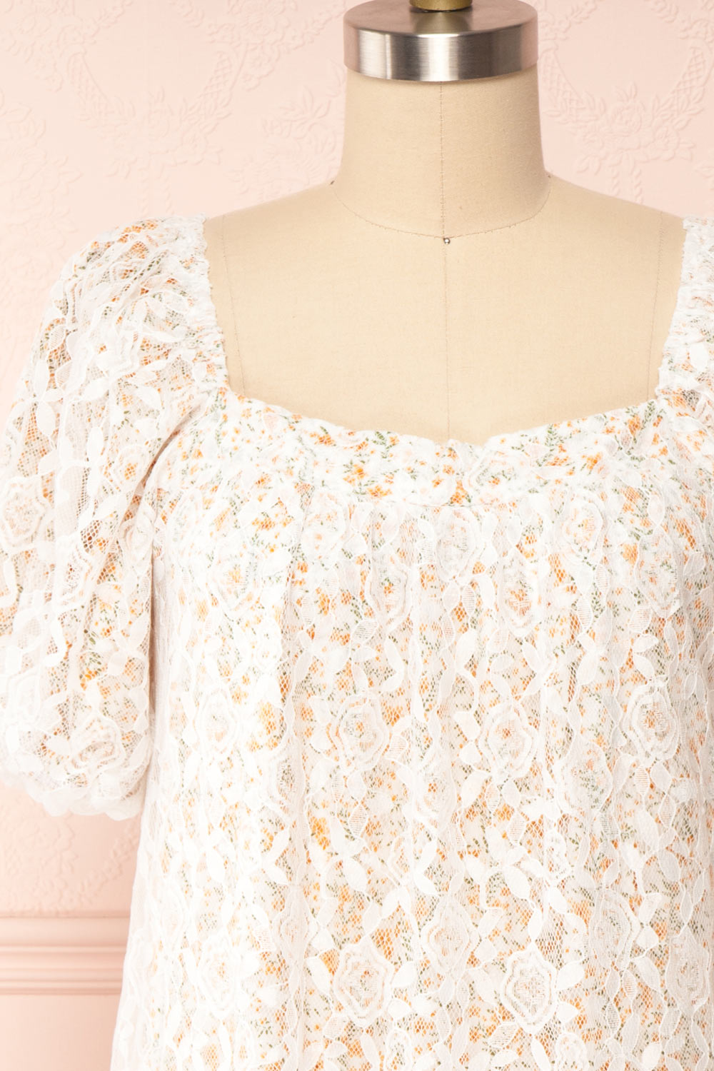Harmaunie | Lace Floral Midi Dress w/ Balloon Sleeves