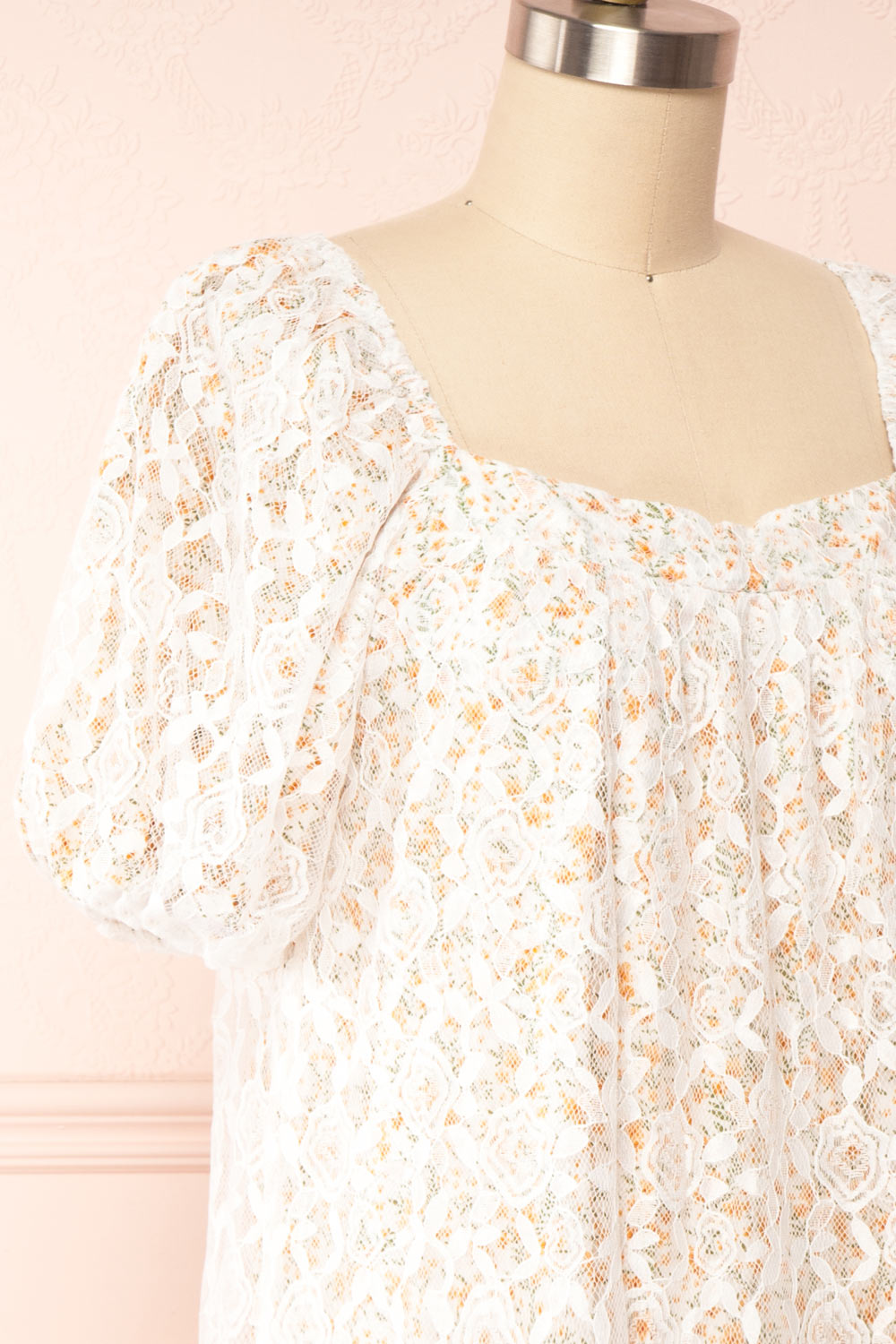 Harmaunie | Lace Floral Midi Dress w/ Balloon Sleeves