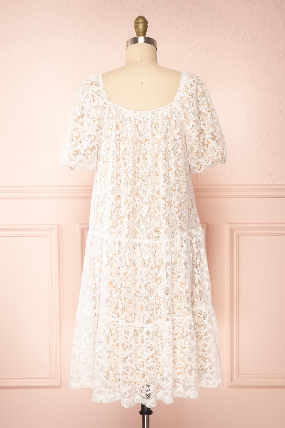 Harmaunie | Lace Floral Midi Dress w/ Balloon Sleeves
