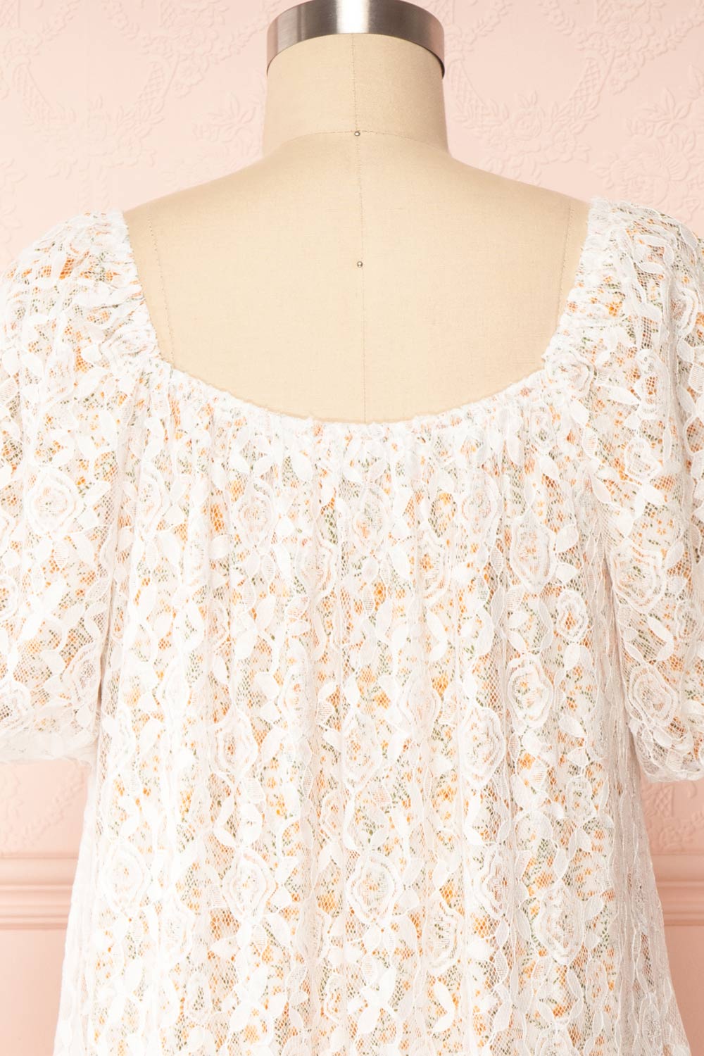 Harmaunie | Lace Floral Midi Dress w/ Balloon Sleeves