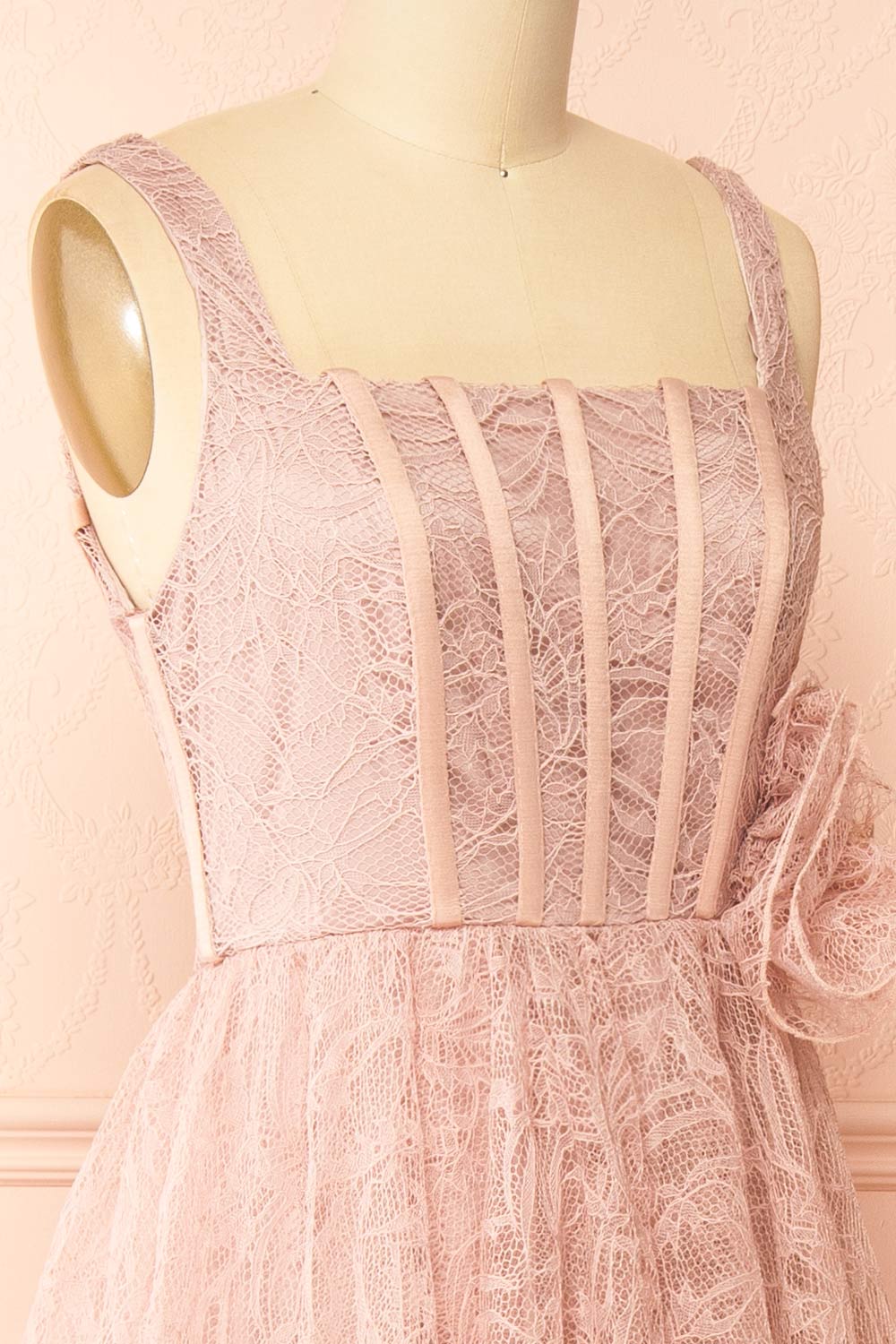 Hellis | Pink Midi Dress with 3D Flower