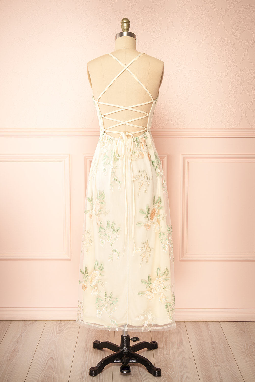 Hildred | Embroidered Midi Dress with Open Back