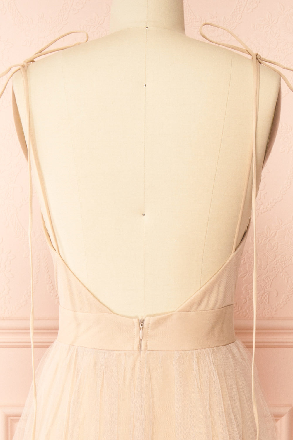 Hyedi Beige | Tulle Gown with Plunging Neckline