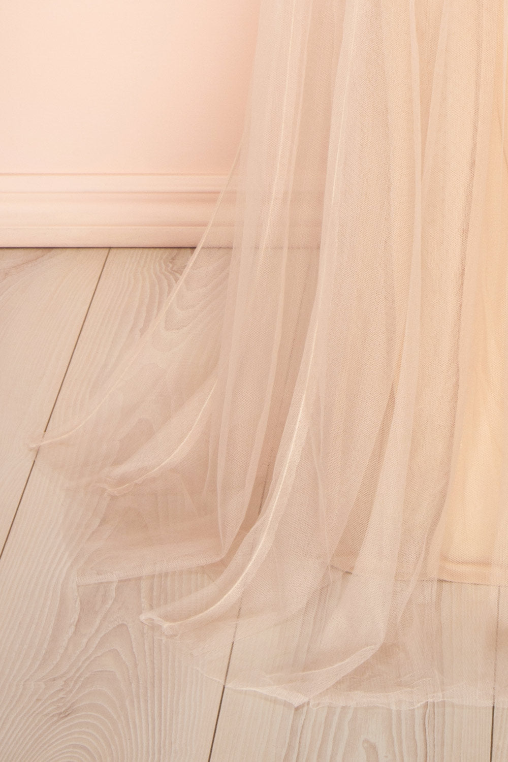 Hyedi Beige | Tulle Gown with Plunging Neckline