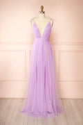 Hyedi Lavender | Tulle Gown with Plunging Neckline